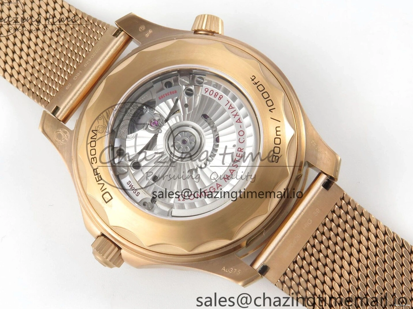 0510 Stylish Seamaster 300M Diver Rose Gold VSF 1:1 Best Edition Black Dial on Mesh Bracelet A 7662
